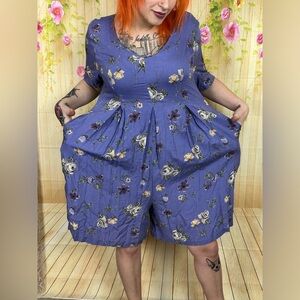 ICI Vintage Blue Floral Short Sleeve Shorts Romper